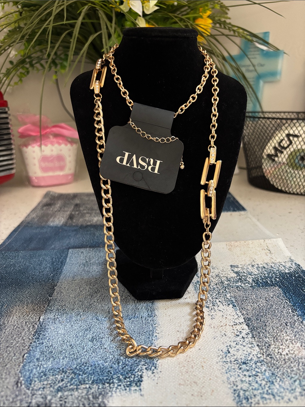 Rsvp Gold-Tone Mixed Link Necklace With Bar Accents